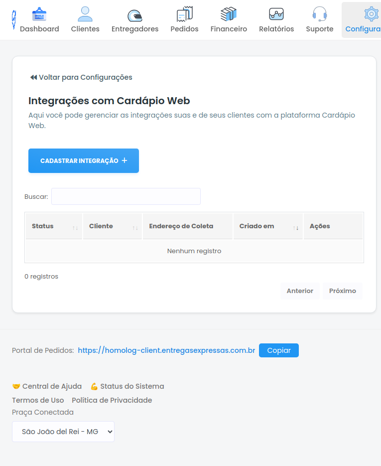 Lista de integrações com Cardápio Web