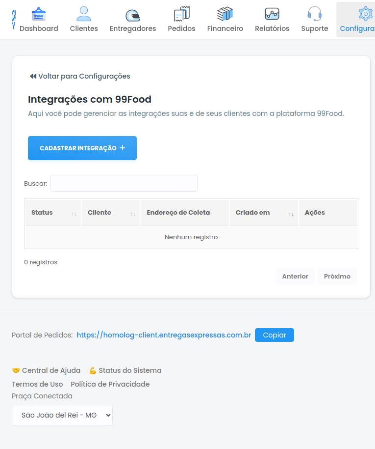 Lista de integrações com 99Food