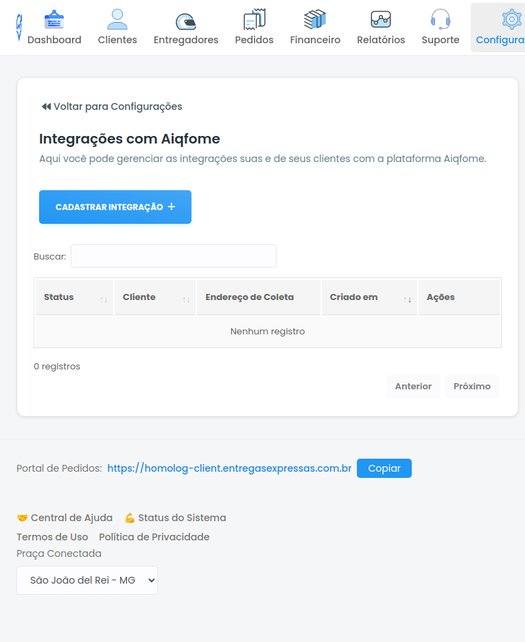 Lista de integrações com Aiqfome