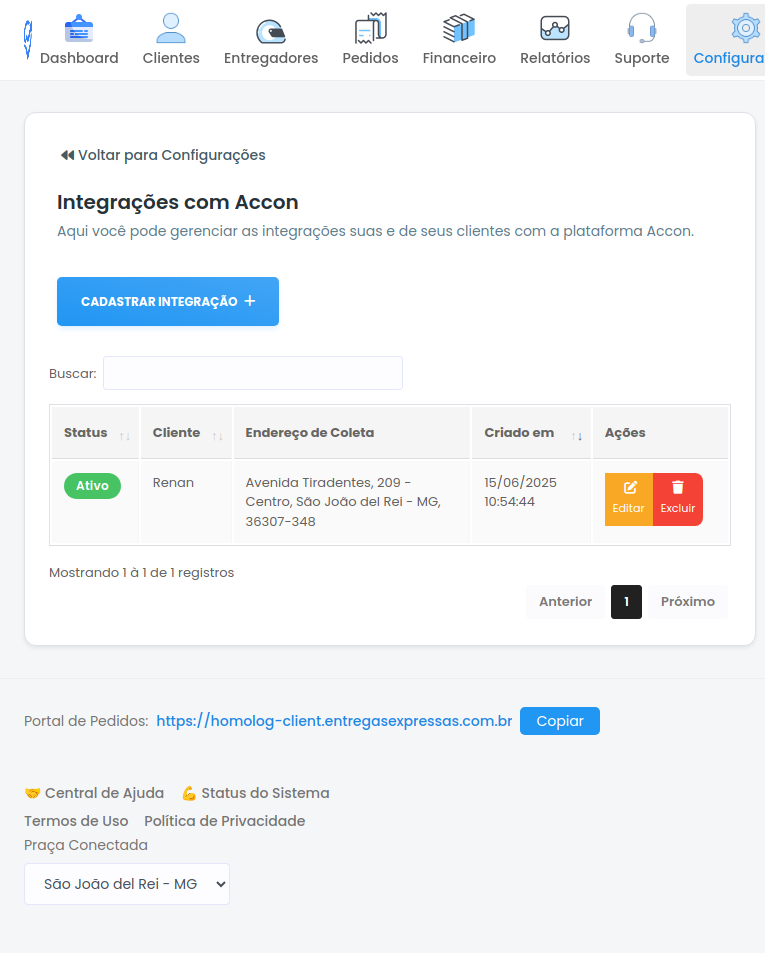 Lista de integrações com Accon
