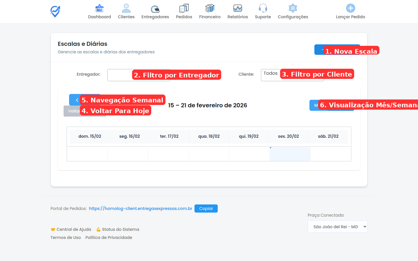 Interface de Escalas e Diárias