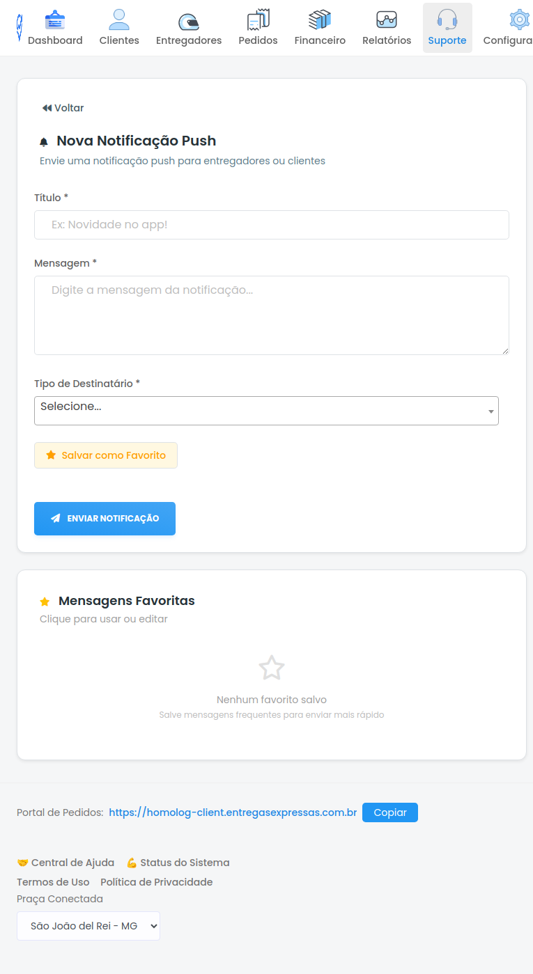 Formulário de nova notificação push