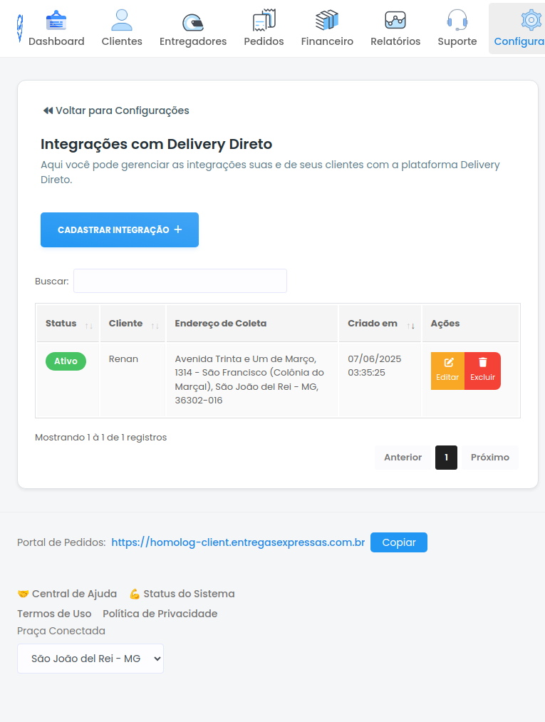 Lista de integrações com Delivery Direto