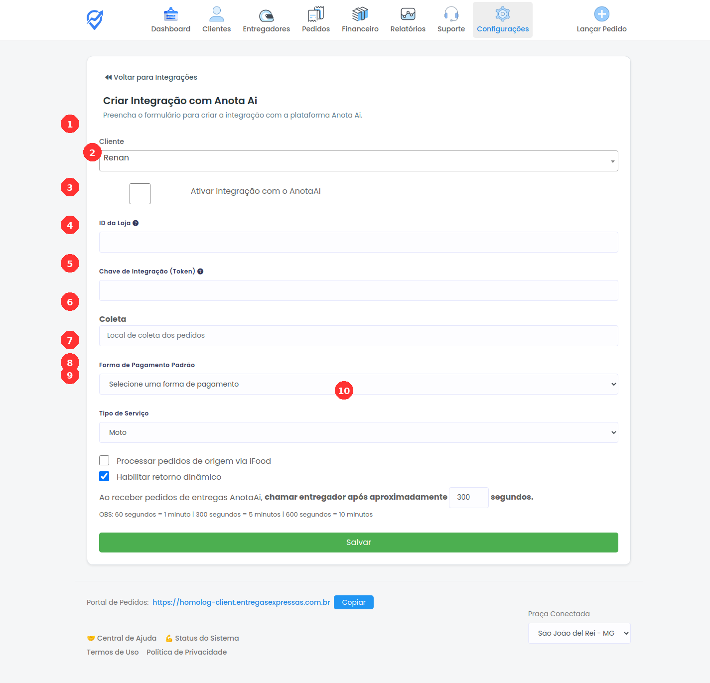 Formulário de integração com Anota AI