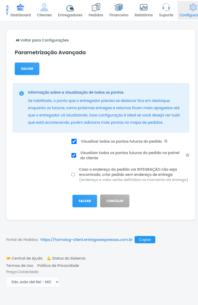 Tela de Parametrização Avançada