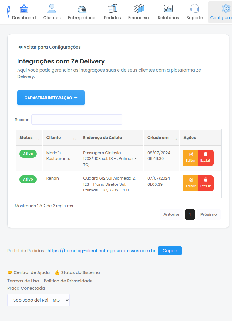 Lista de integrações com Zé Delivery