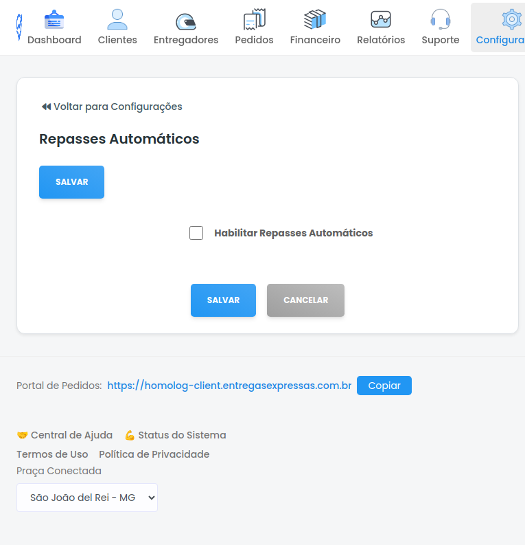 Tela de Repasses Automáticos