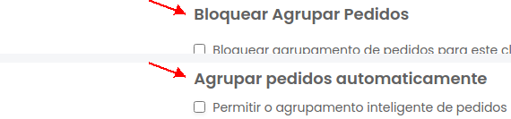 Opções de agrupamento por cliente