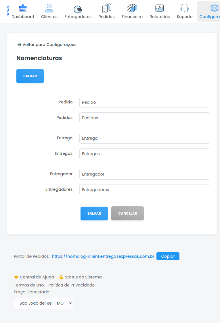 Tela de Nomenclaturas