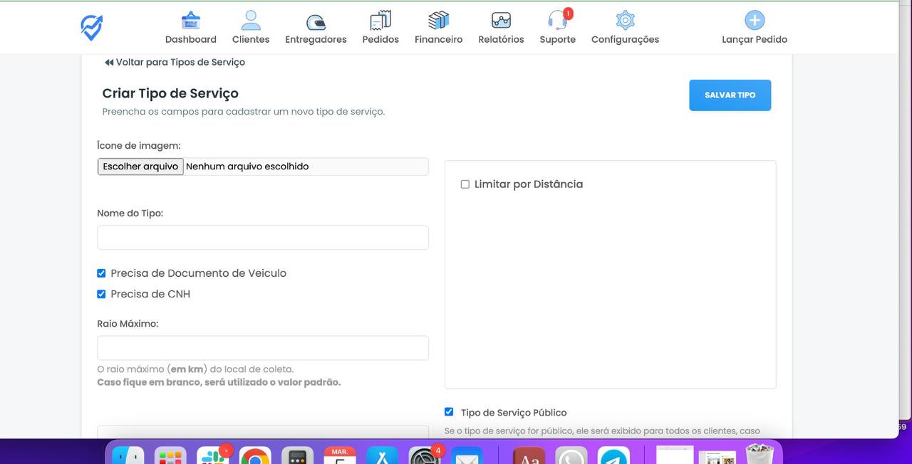 Formulário de criação - parte superior
