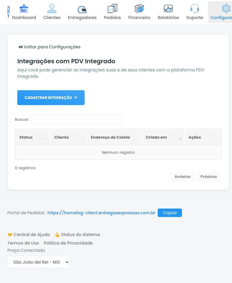 Lista de integrações com PDV Integrado