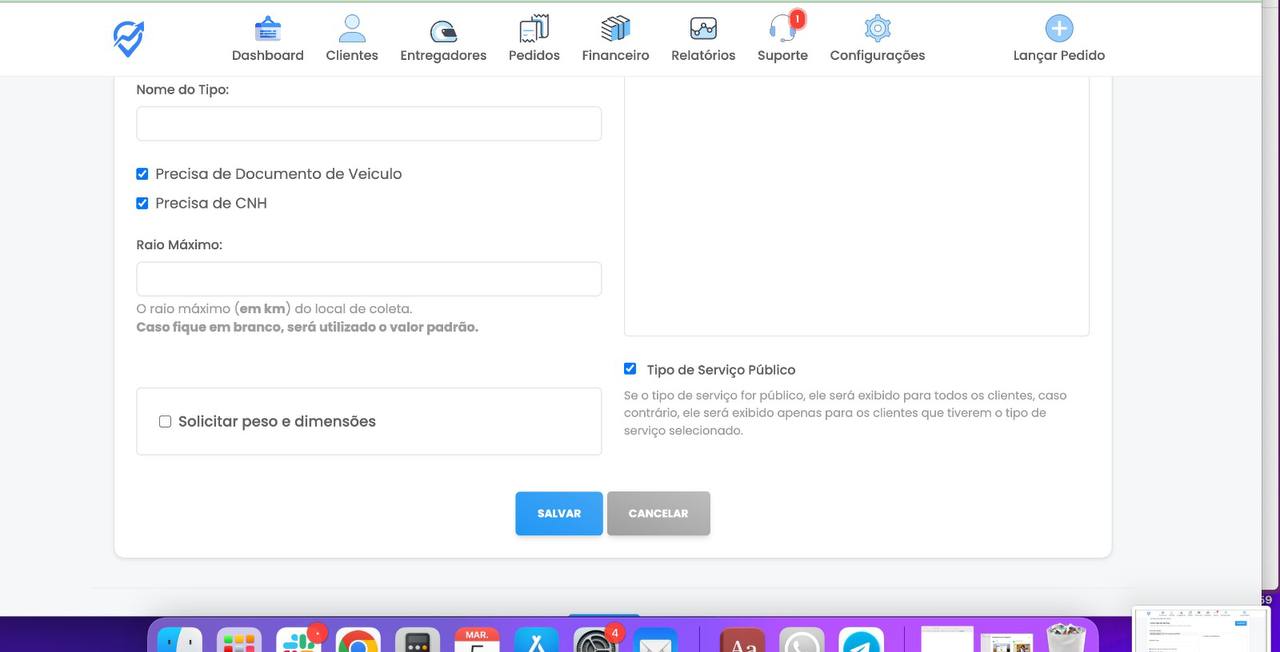 Formulário de criação - parte inferior