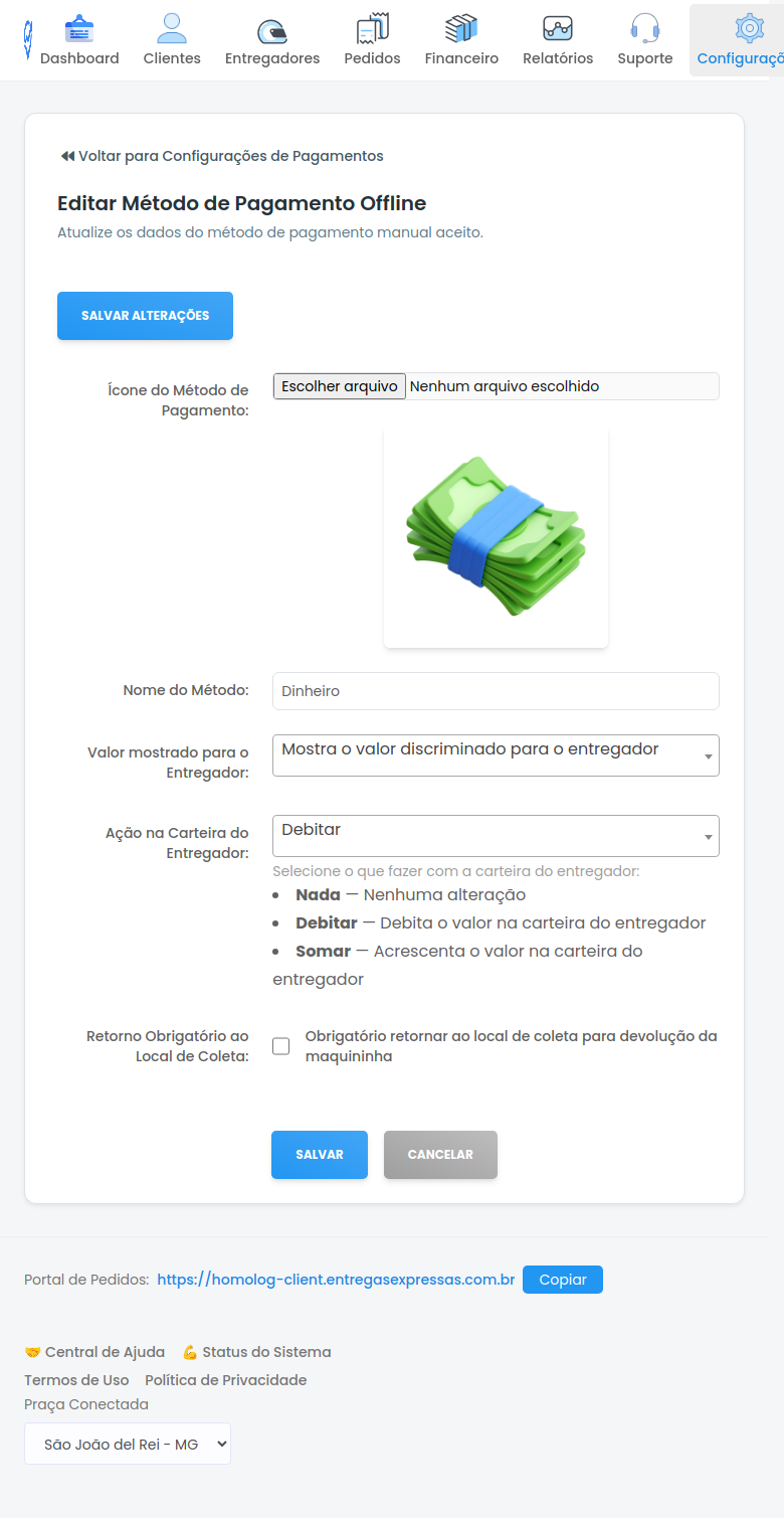 Formulário de Edição de Método de Pagamento