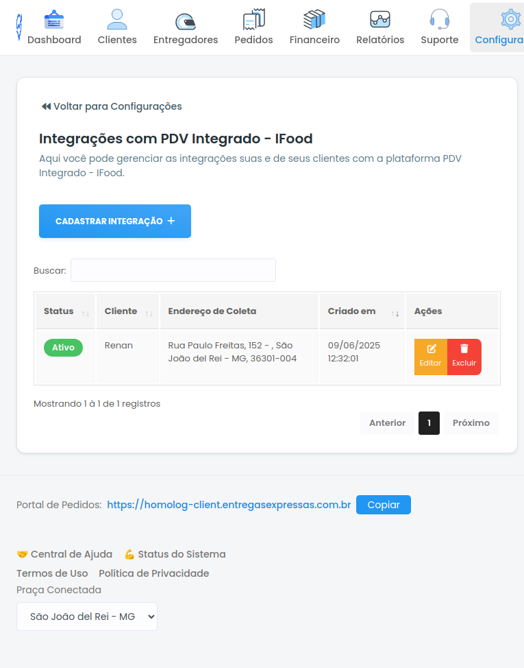 Lista de integrações com PDV Integrado - IFood