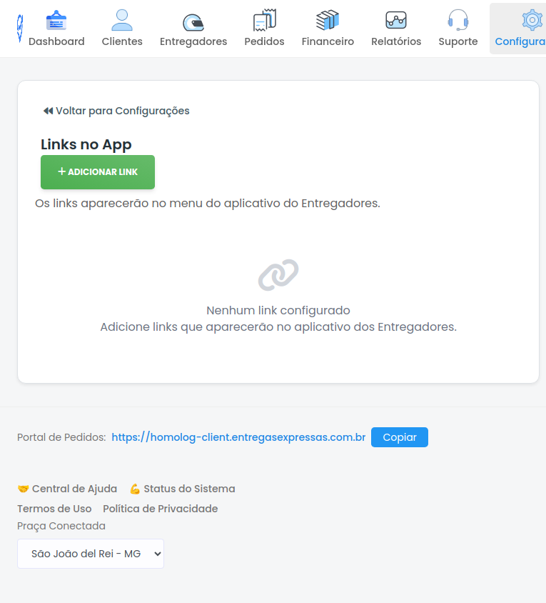 Tela de Links no App