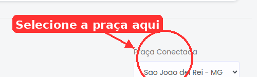 Seletor de Praça Conectada no rodapé do painel