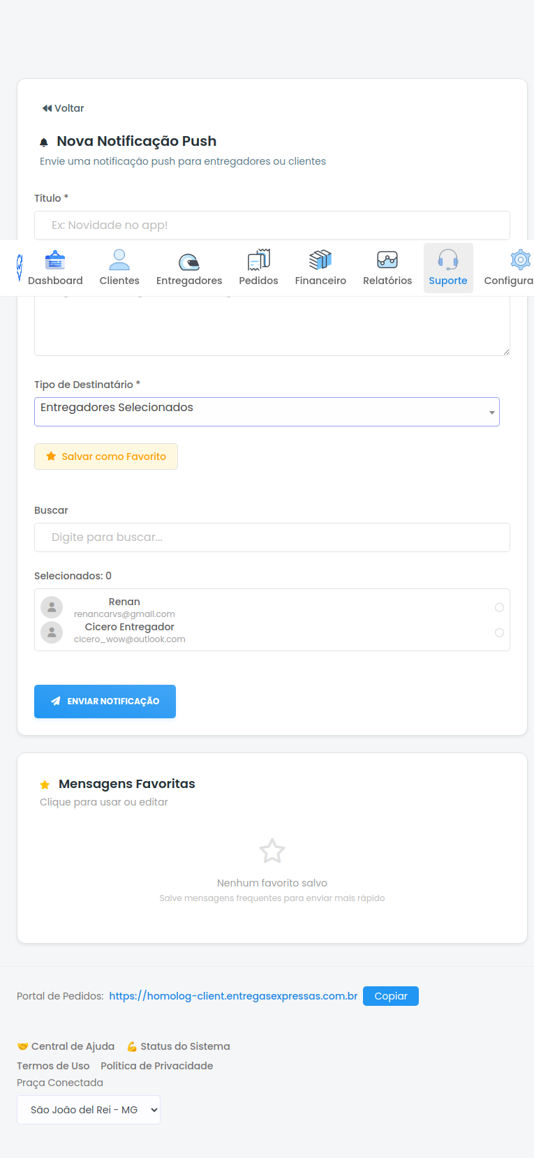 Seleção de entregadores específicos